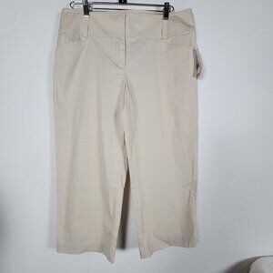 CAbi Womens Pinstripe Oyster Cropped Pants Size 12 Beige Stretch Casual #477 New